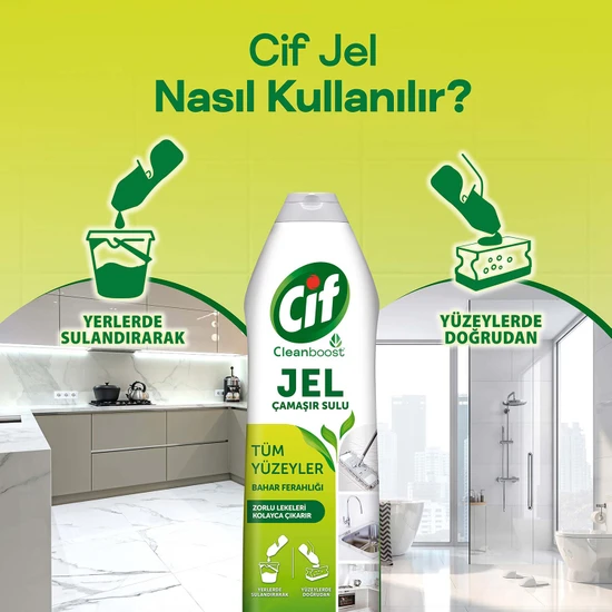 CİF - Cif Jel Yüzey Temizleyici Tüm Yüzeyler İçin Çamaşır Suyu Katkılı Bahar Ferahlığı 750 ML