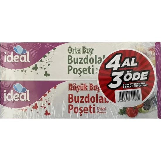 İDEAL - İdeal Buzdolabı Poşeti 4 Al 3 Öde 2 Orta + 2 Büyük
