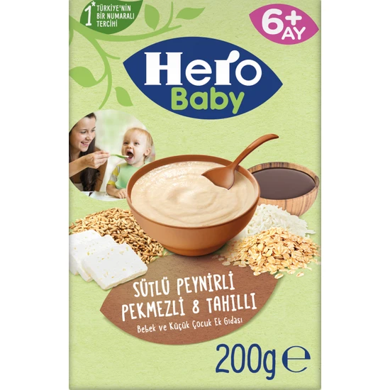 HERO BABY - Hero Baby Sütlü 8 Tahıllı Peynirli Pekmezli Kaşık Mama 200g