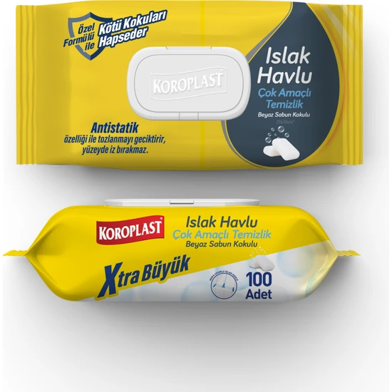 KOROPLAST - Koroplast 100'LÜ Çok Amaçlı Islak Temizlik Havlusu Beyaz Sabun Kokulu 